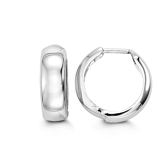 White Gold Huggie Earrings with High Polish Finish (203574)