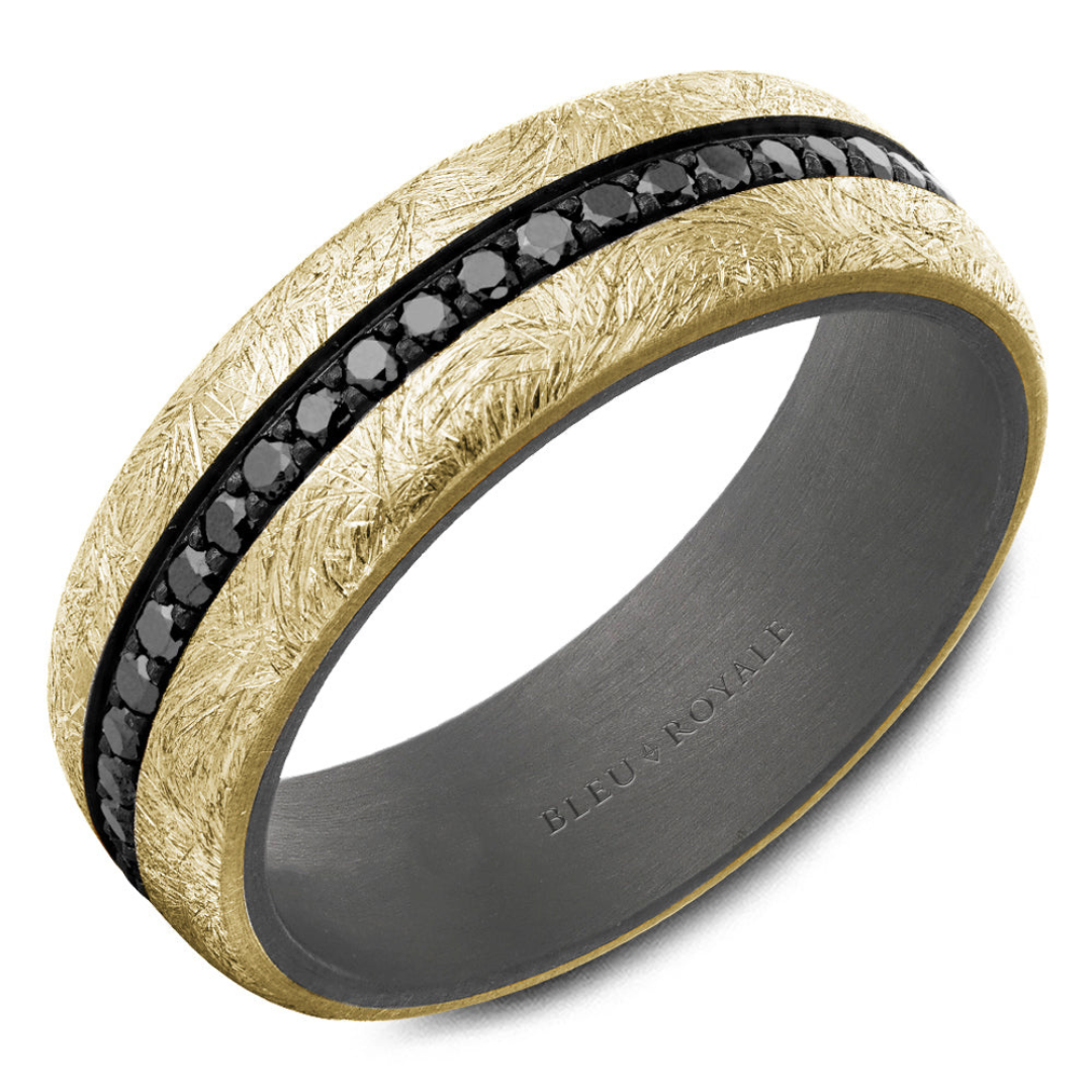 Bleu Royale Yellow Gold, Tantalum, Black Diamond Band (070174)