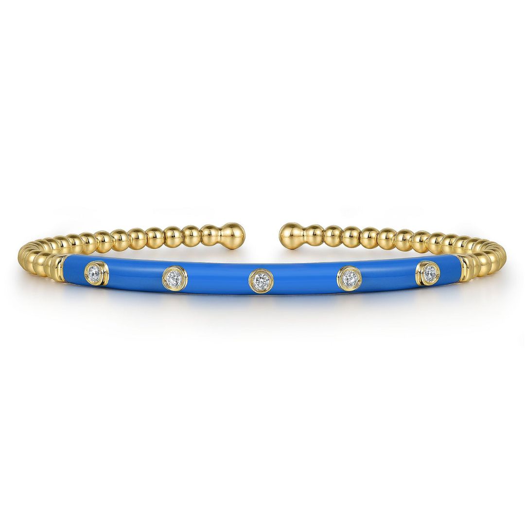 Yellow Gold Diamond Split Bangle with Deep Blue Enamel (872414)