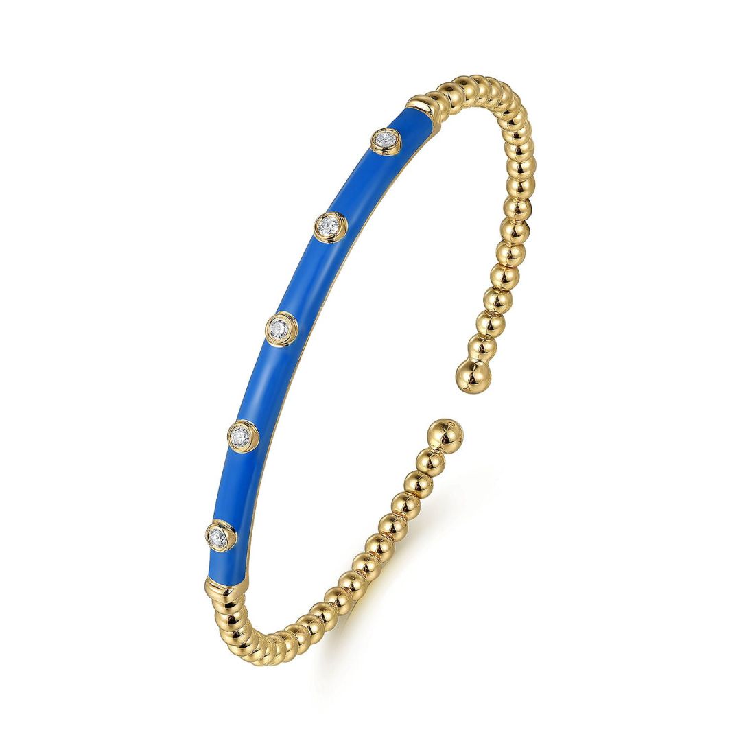 Yellow Gold Diamond Split Bangle with Deep Blue Enamel (872414)