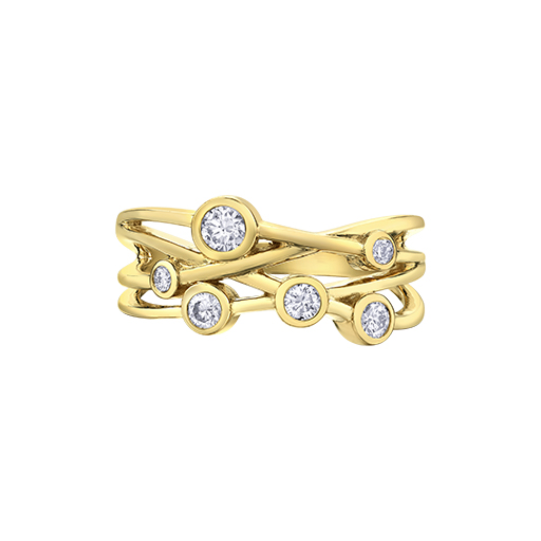 Yellow Gold Criss Cross Diamond Band (101548)