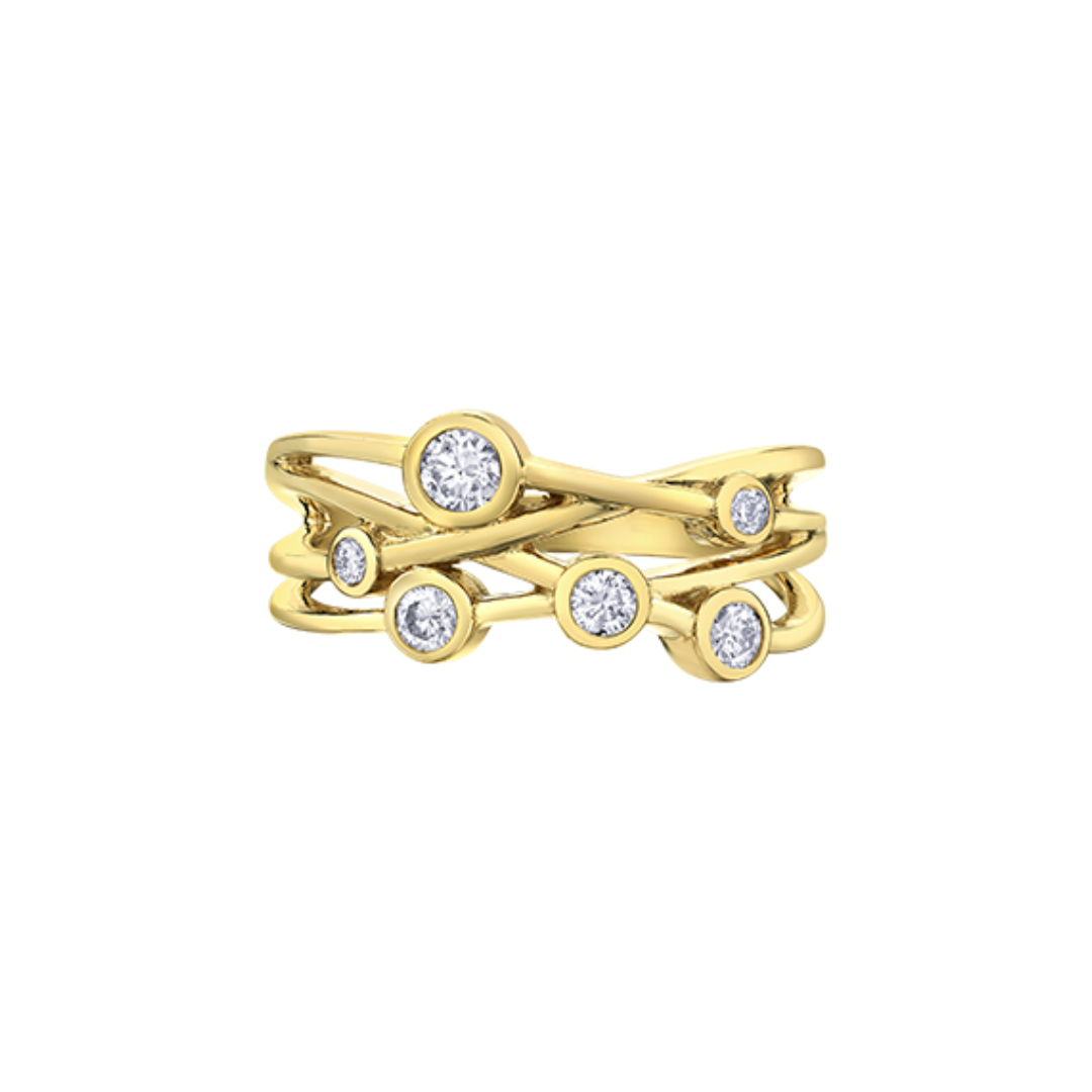 Yellow Gold Criss Cross Diamond Band (101548)