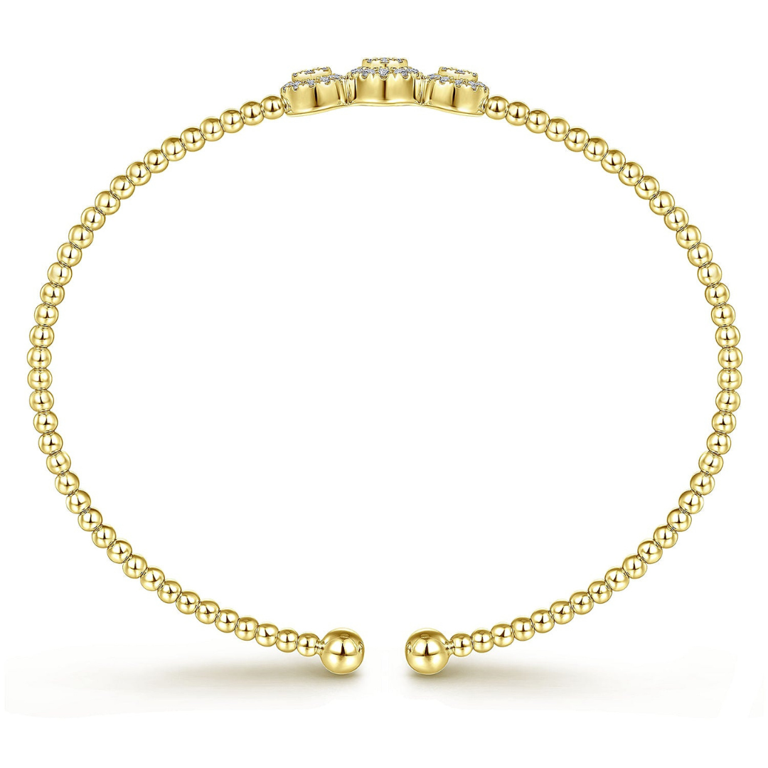 Yellow Gold Bujukan Cuff Bangle With Three Diamond Stations (230573)