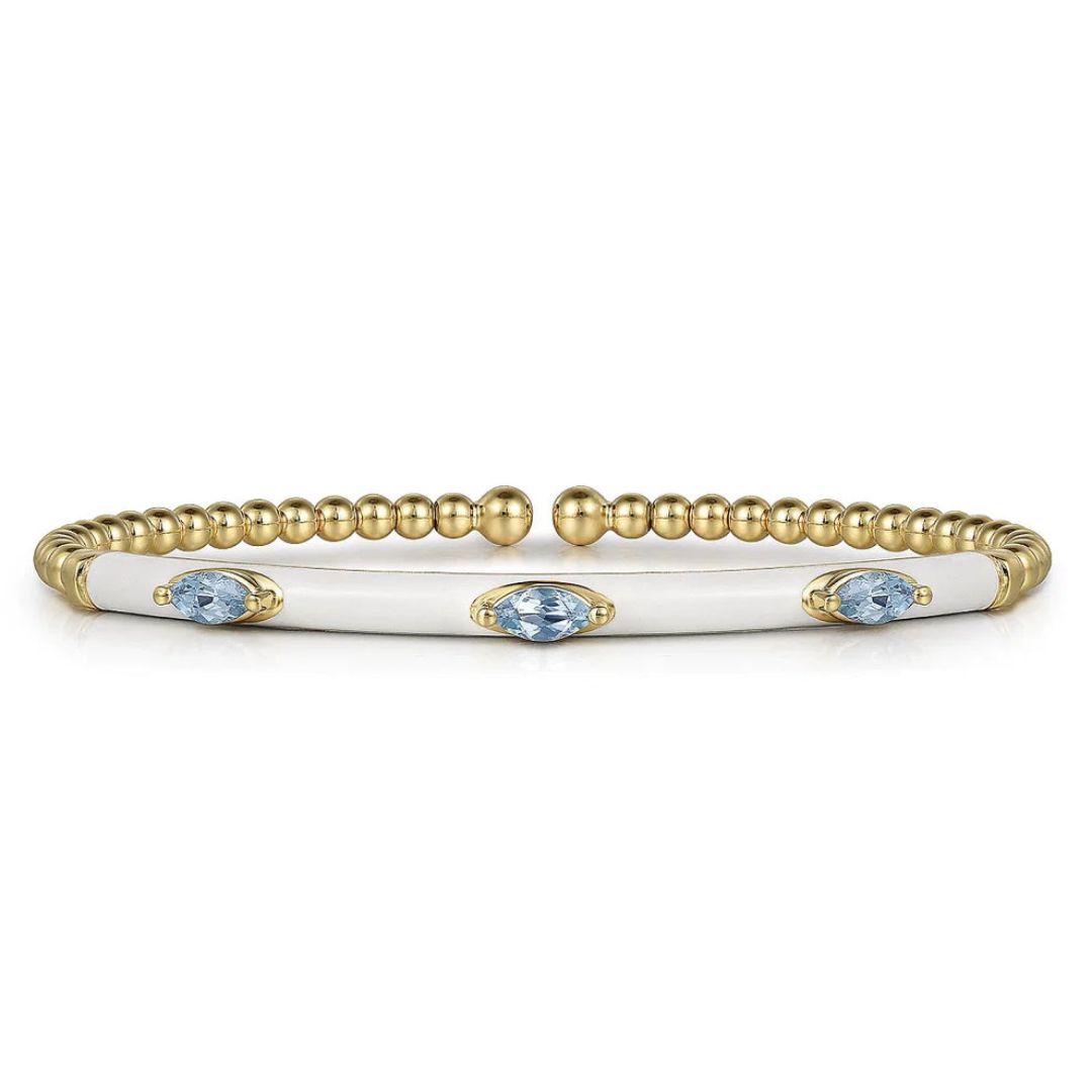 Yellow Gold Bujukan Blue Topaz Split Bangle (238657)