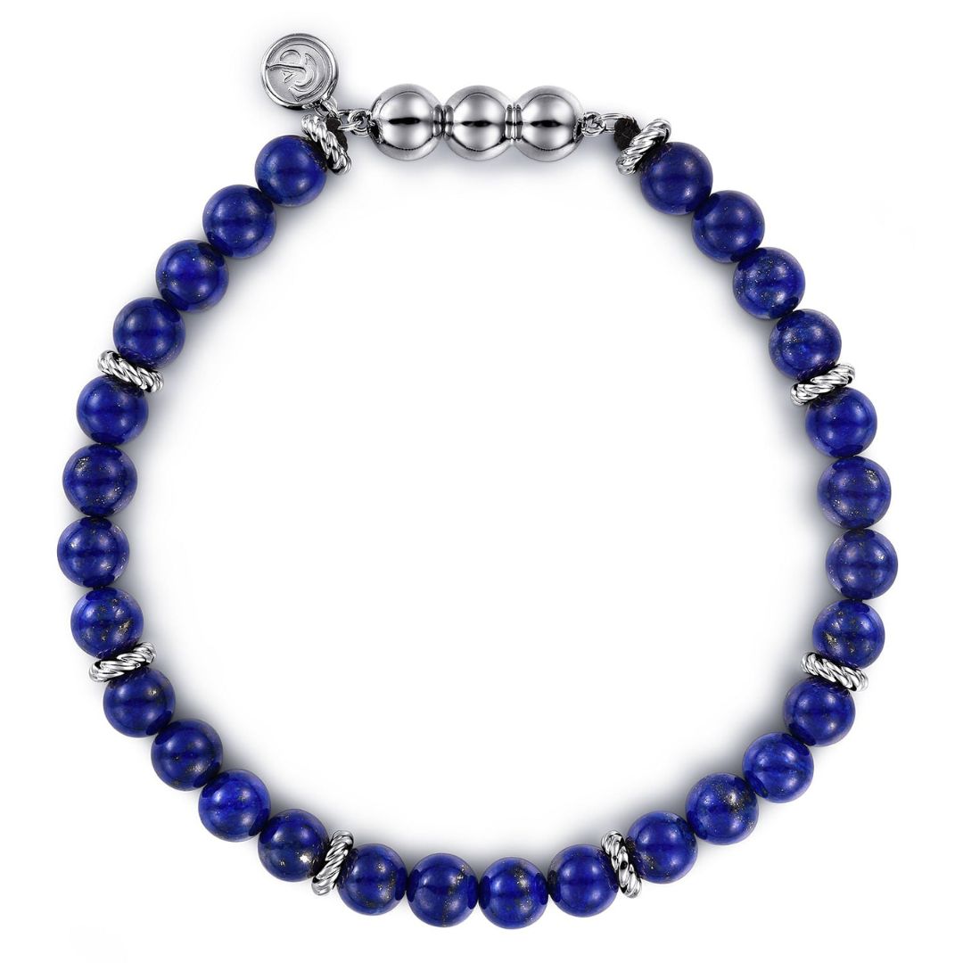 Sterling Silver Lapis Beads Bracelet (327002)