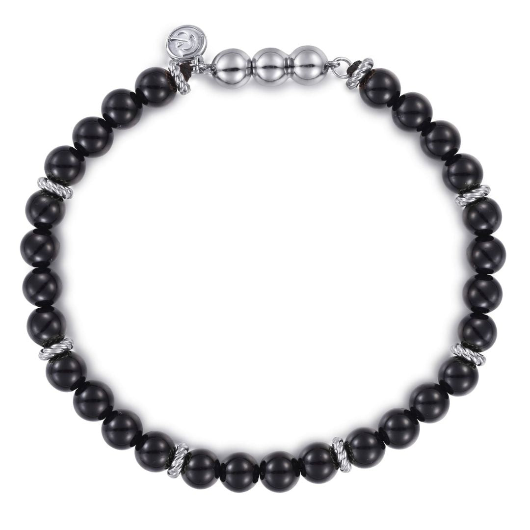 Silver 6mm Black Onyx Beaded Bracelet (580276)