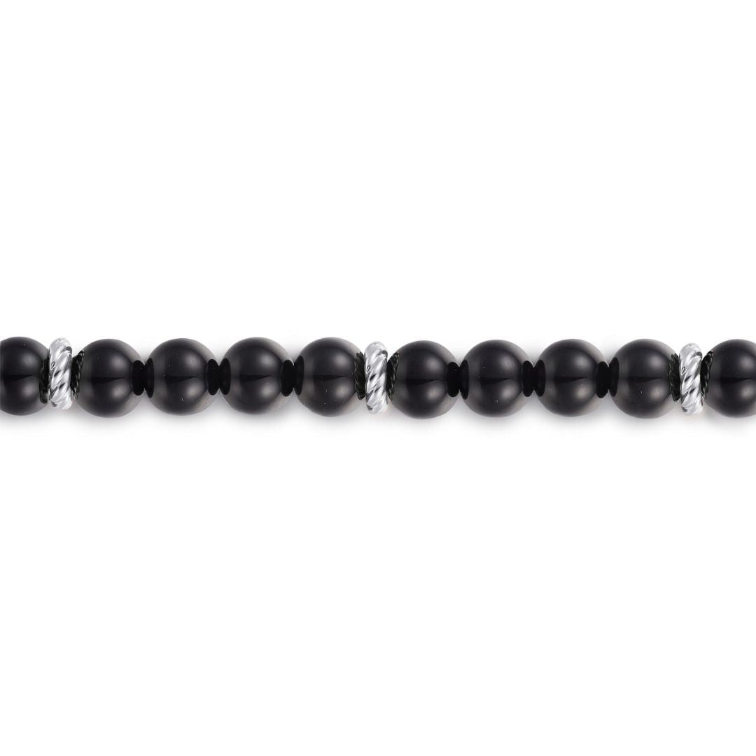 Silver 6mm Black Onyx Beaded Bracelet (580276)