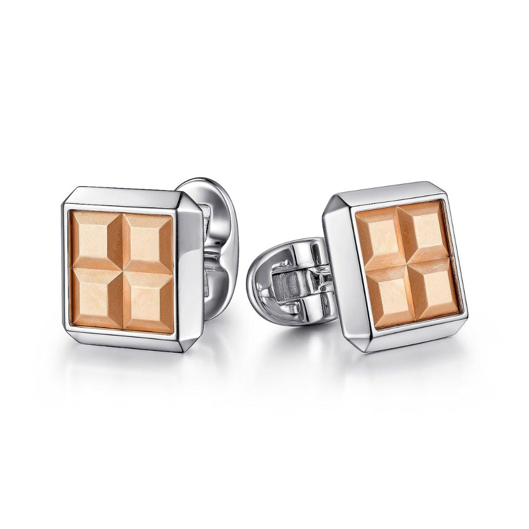 Sterling Silver Square Cufflinks with Rose Gold Squares (291733)