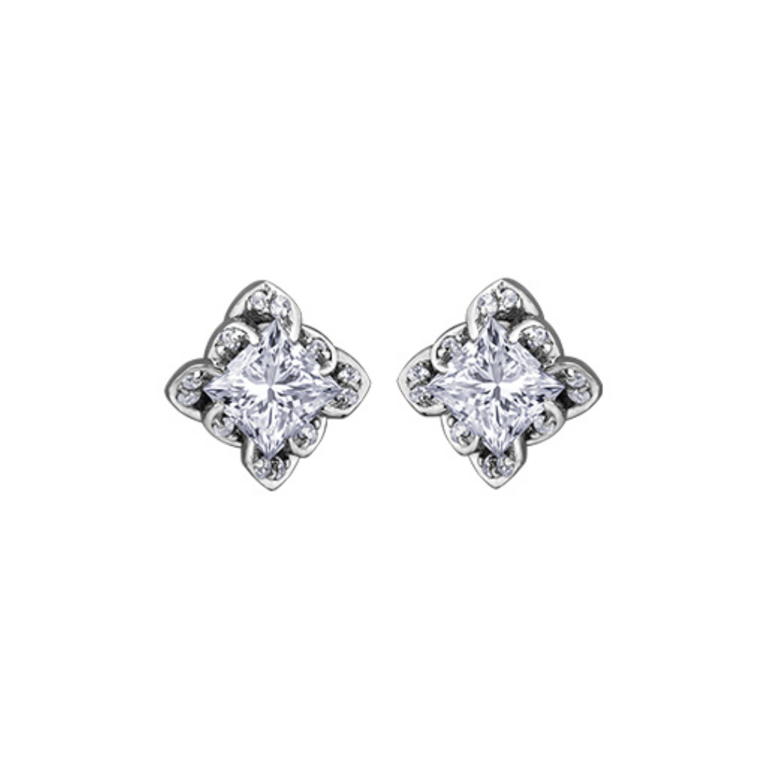 Maple Leaf Diamonds White Gold Stud Earrings (201501)