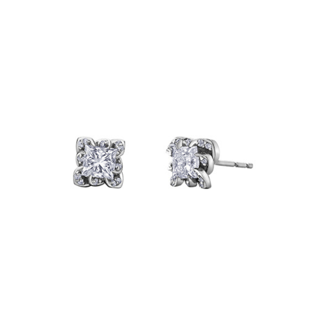 Maple Leaf Diamonds White Gold Stud Earrings (201501)