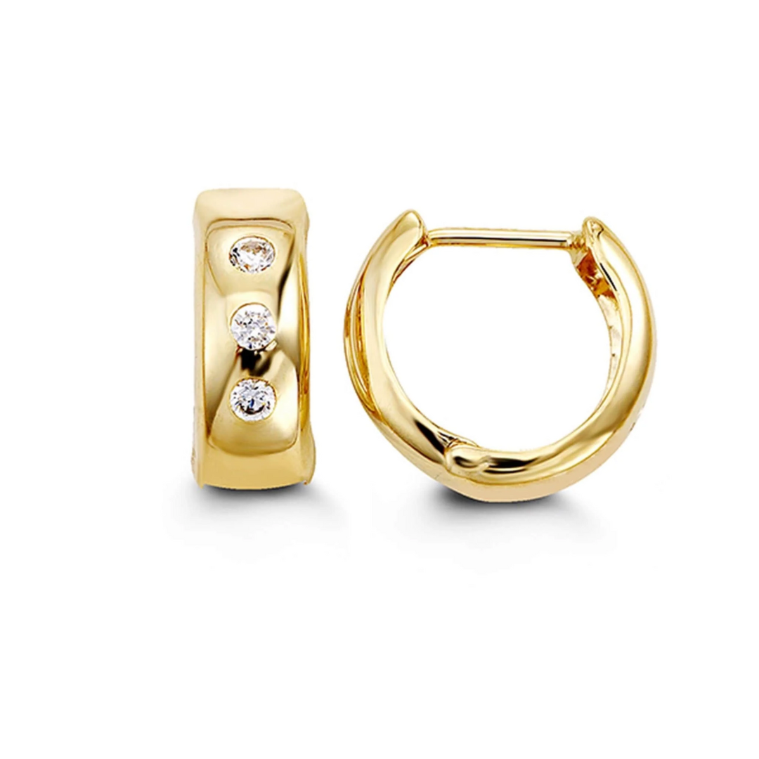 Yellow Gold Huggie Earrings with Cubic Zirconia (202967)