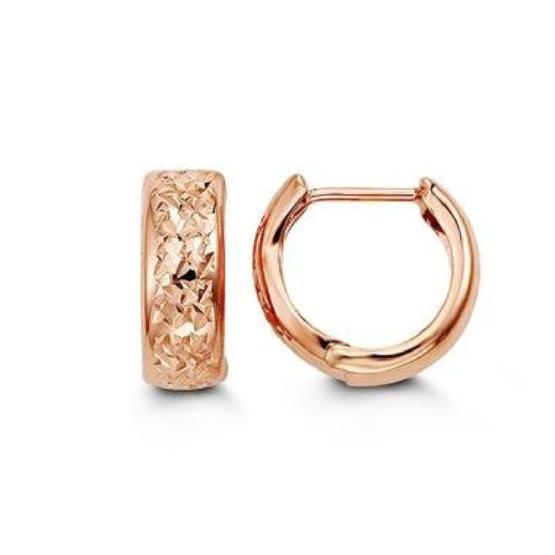 Rose Gold Huggie Earrings with Diamond Cut Finish (203193)