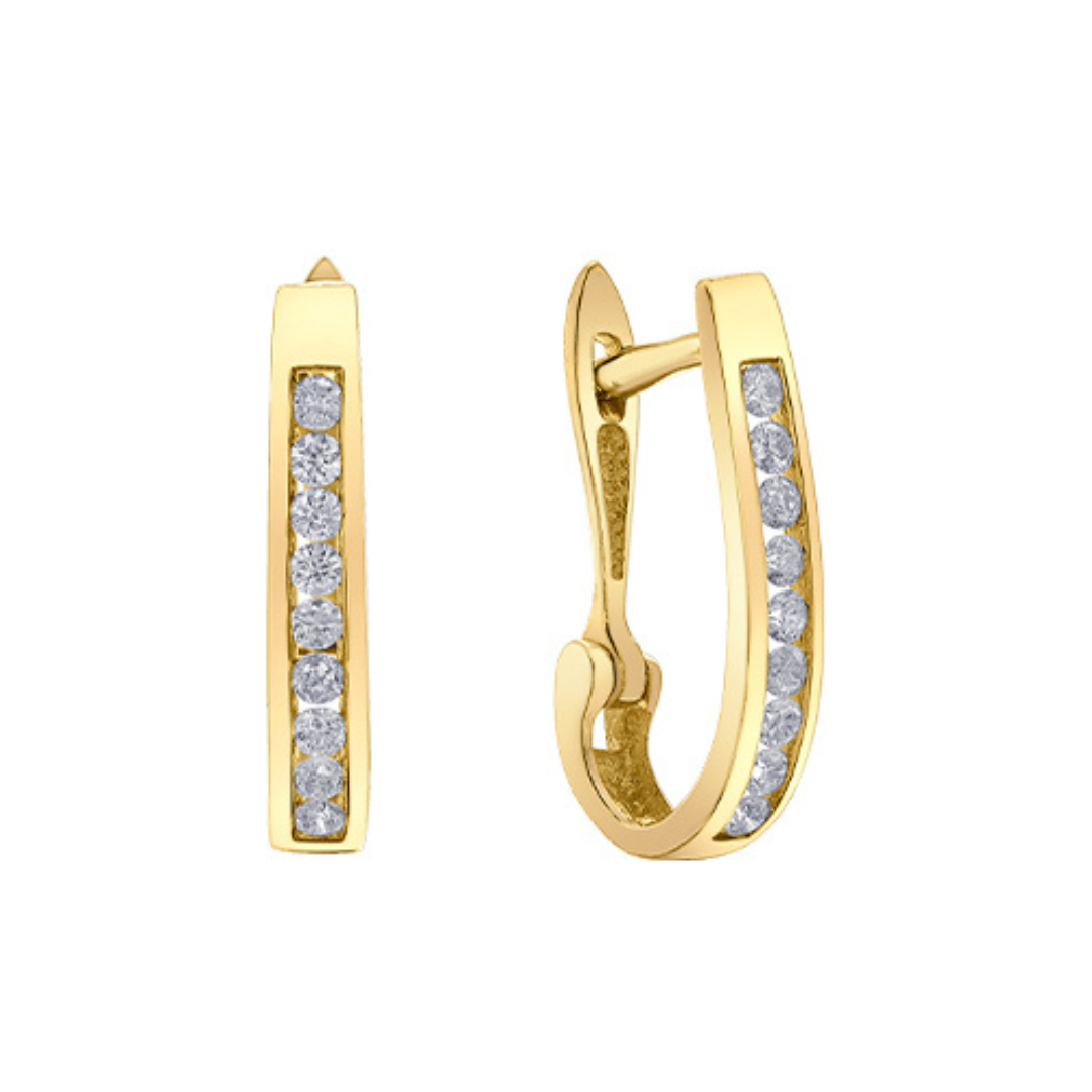 Yellow Gold Oval Shape Diamond Hoop Earrings- 0.25ctw (203413)