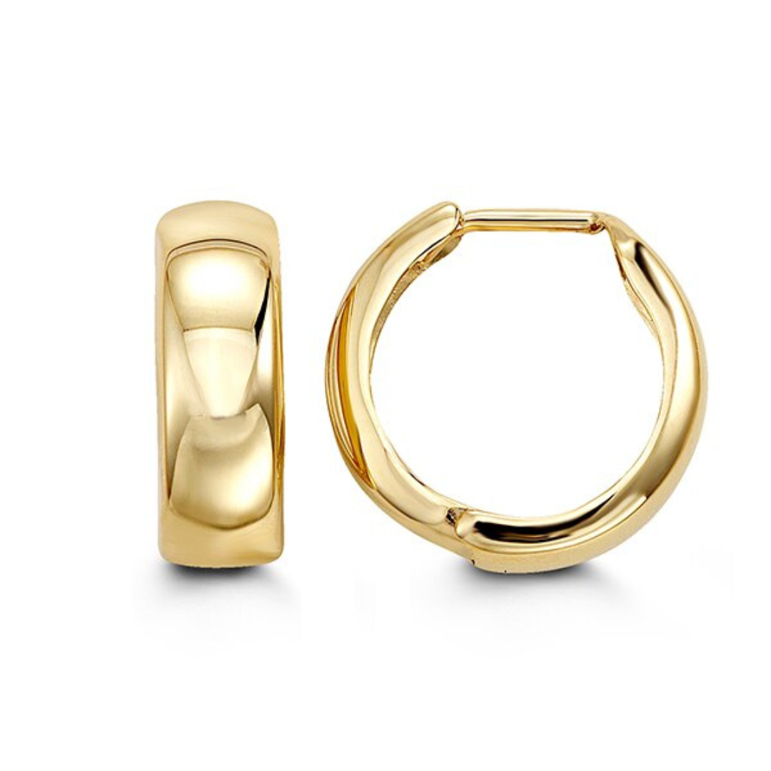 Yellow Gold Huggie Earrings with High Polish Finish (203511)