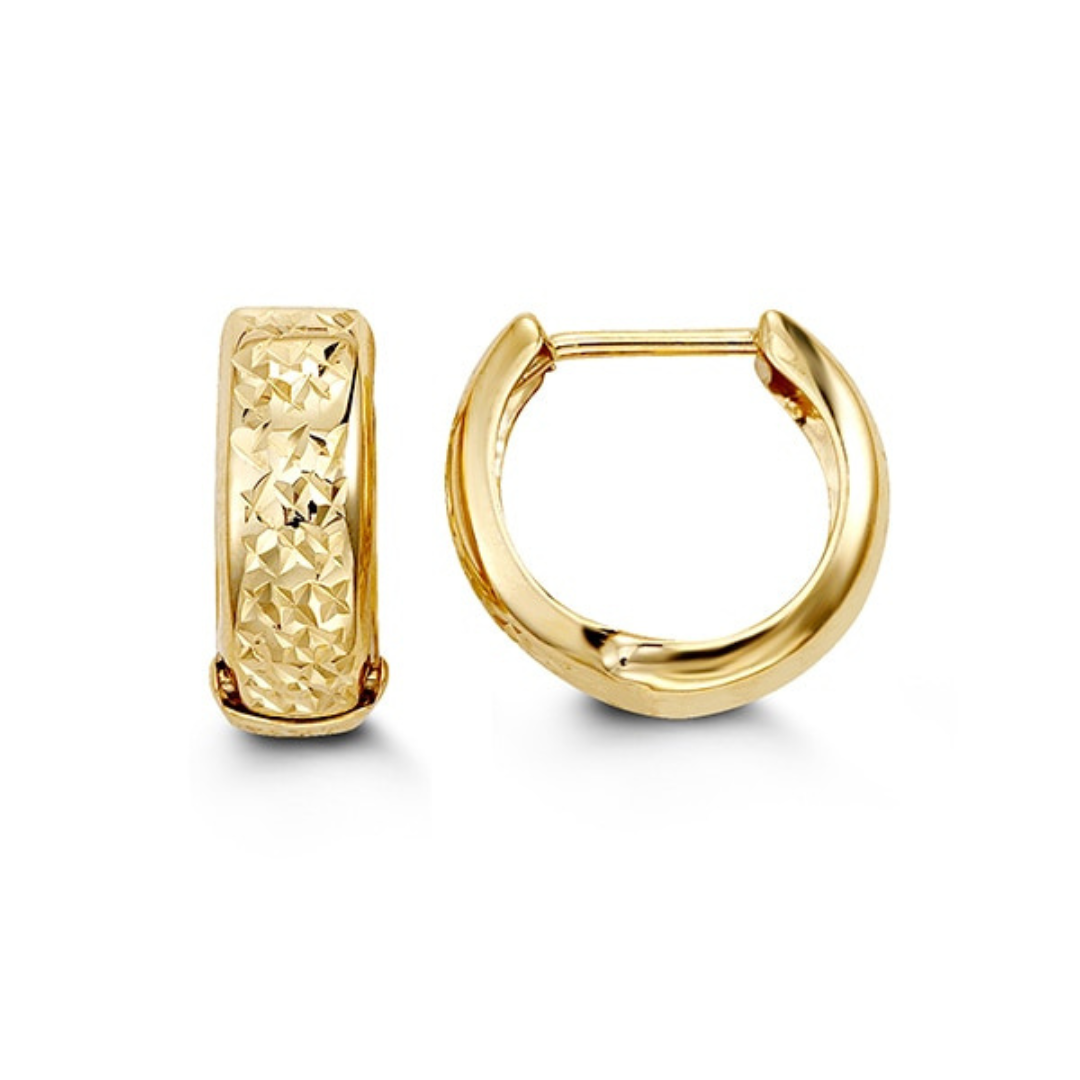 Yellow Gold Huggie Earrings with Diamond Cut Finish (203573)