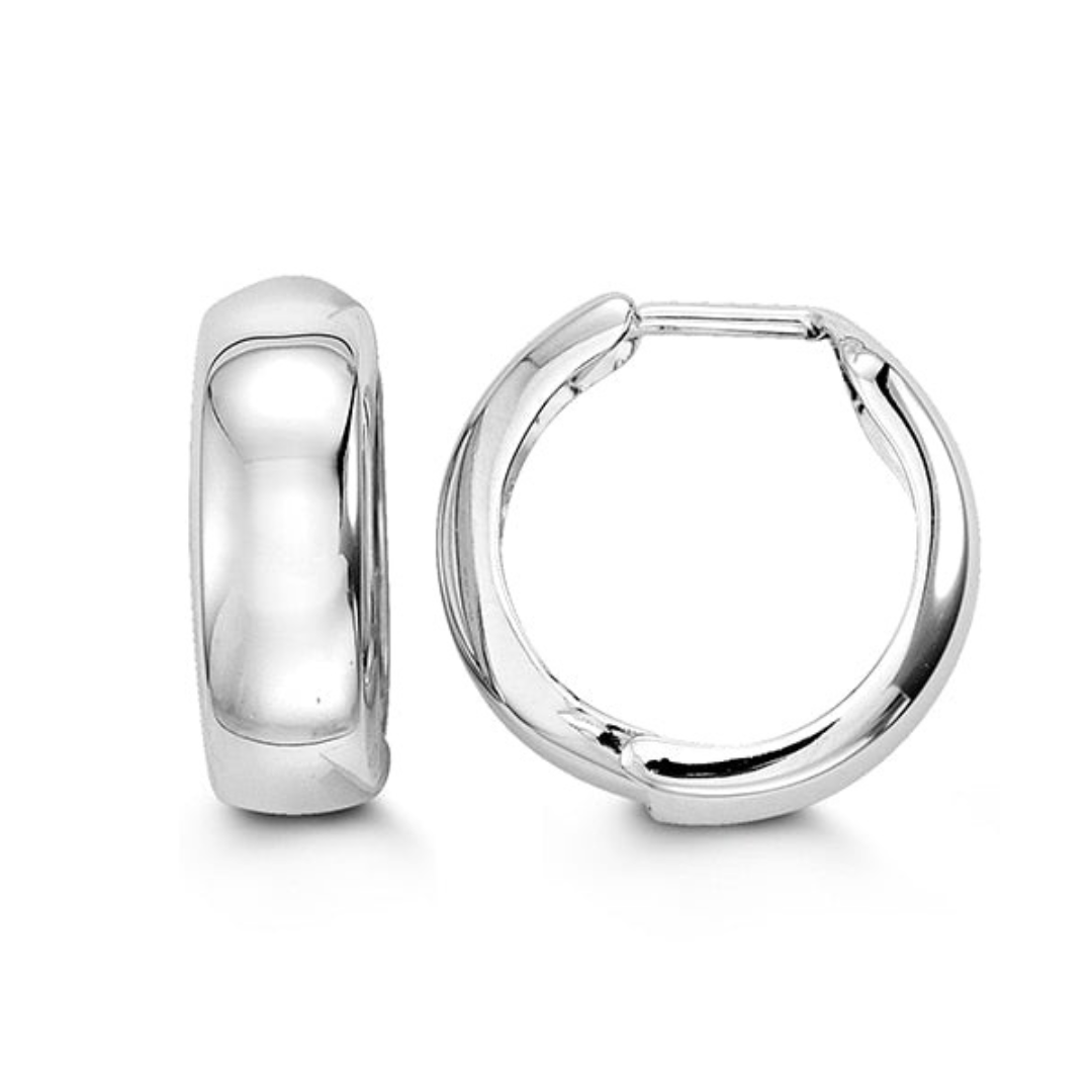 White Gold Huggie Earrings with High Polish Finish (203574)