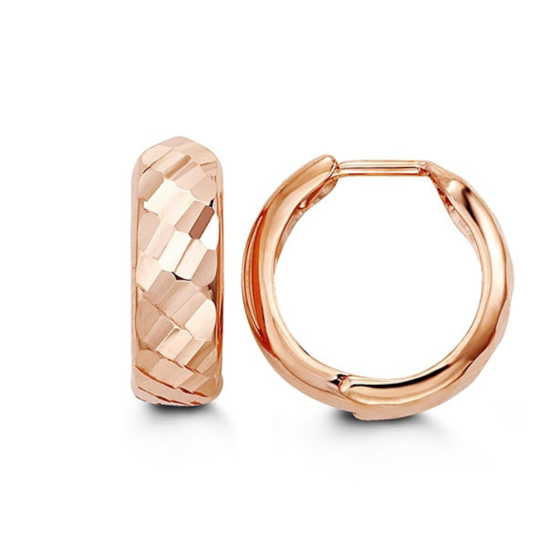 Rose Gold Huggie Earrings with Diamond Cut Finish (203671)