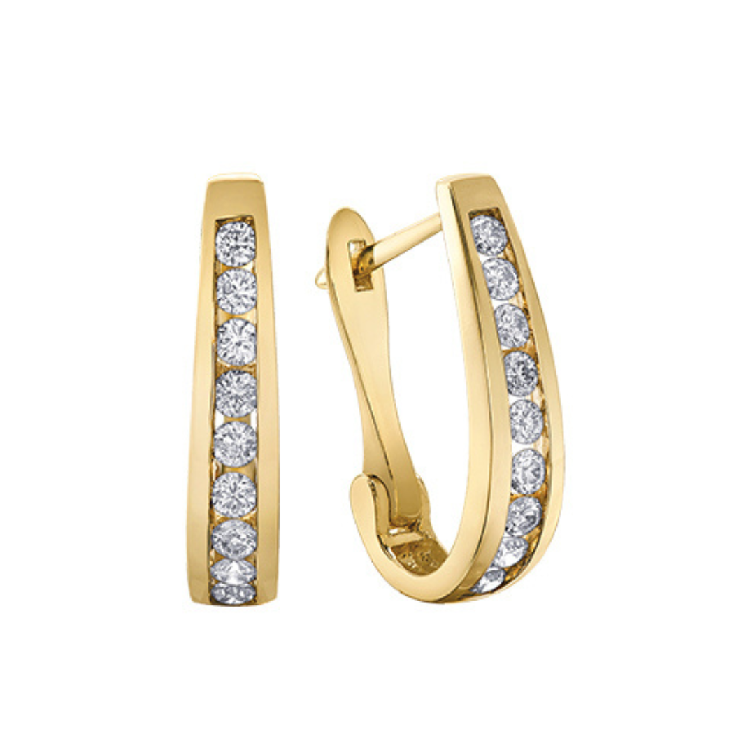 Yellow Gold Oval Shape Diamond Hoop Earrings- 0.50 ctw (203836)