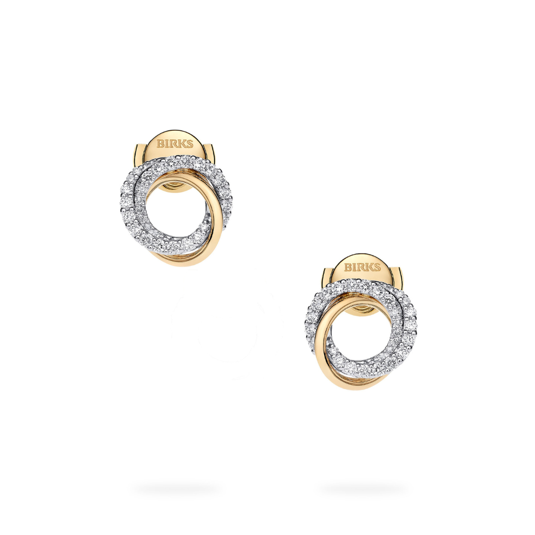 Yellow and White Gold Entwine Diamond Stud Earrings (203931)