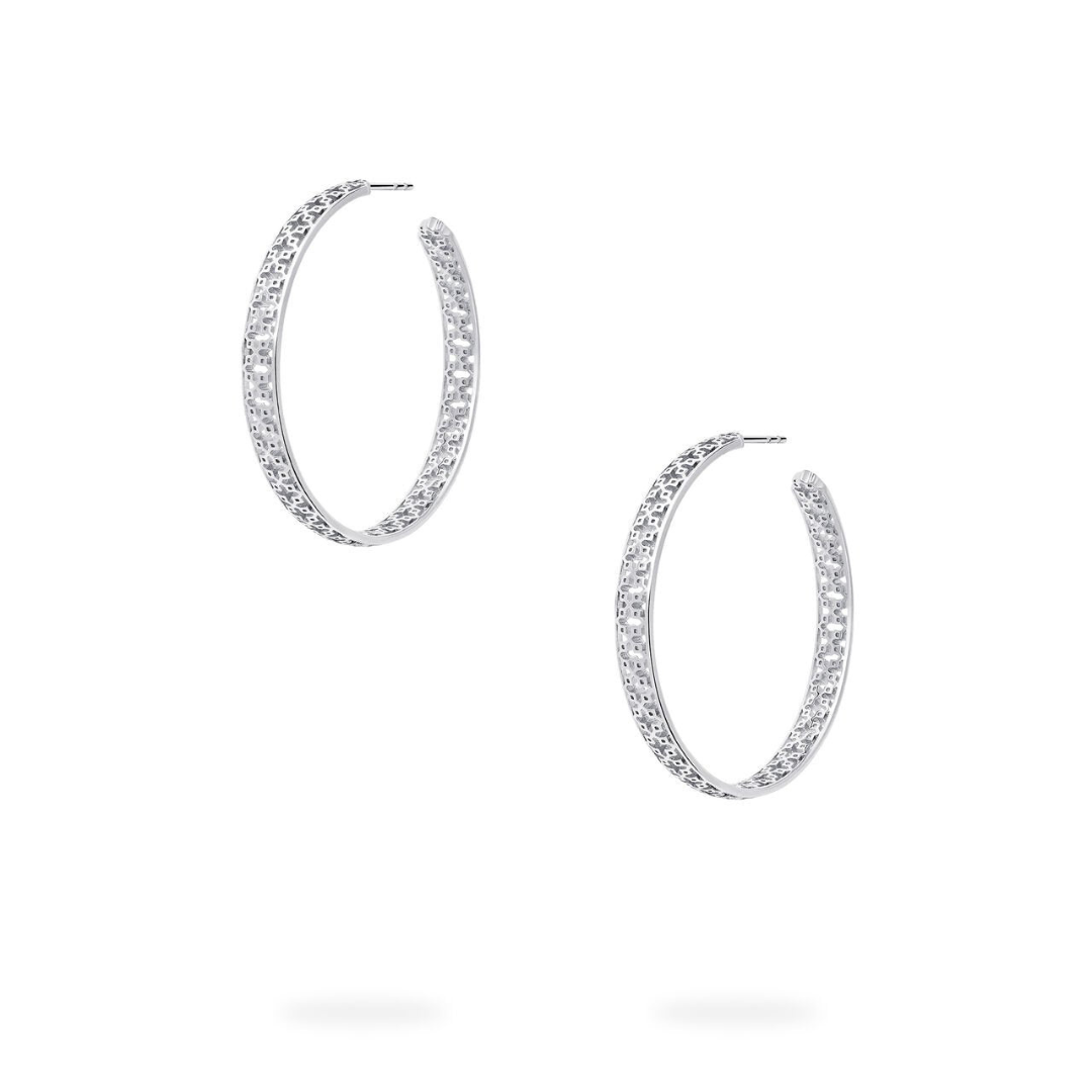 Birks Muse Silver Pierced Mesh Hoop Earrings (261159)