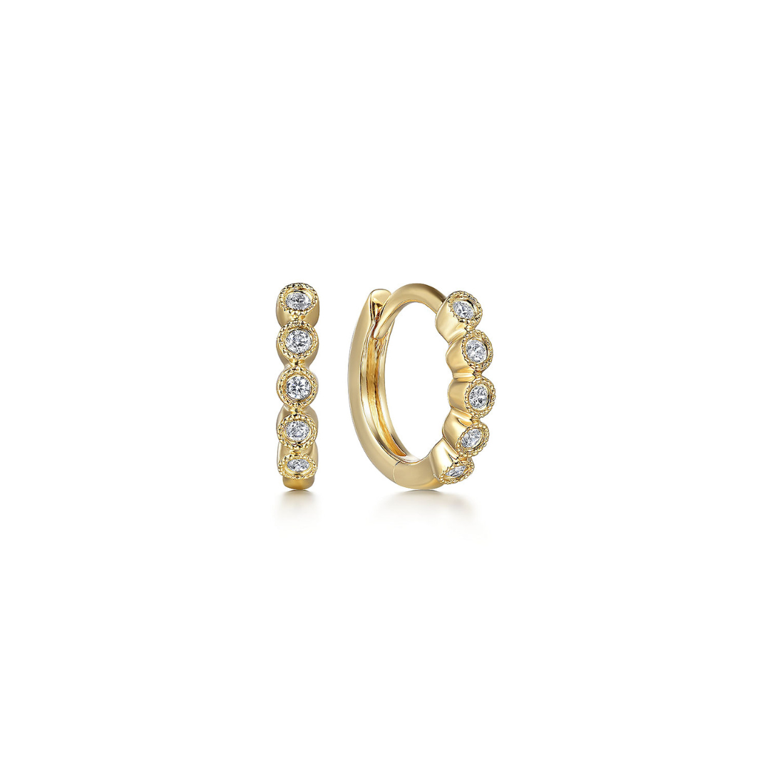 10mm Yellow Gold Diamond Huggie Earrings (462486)