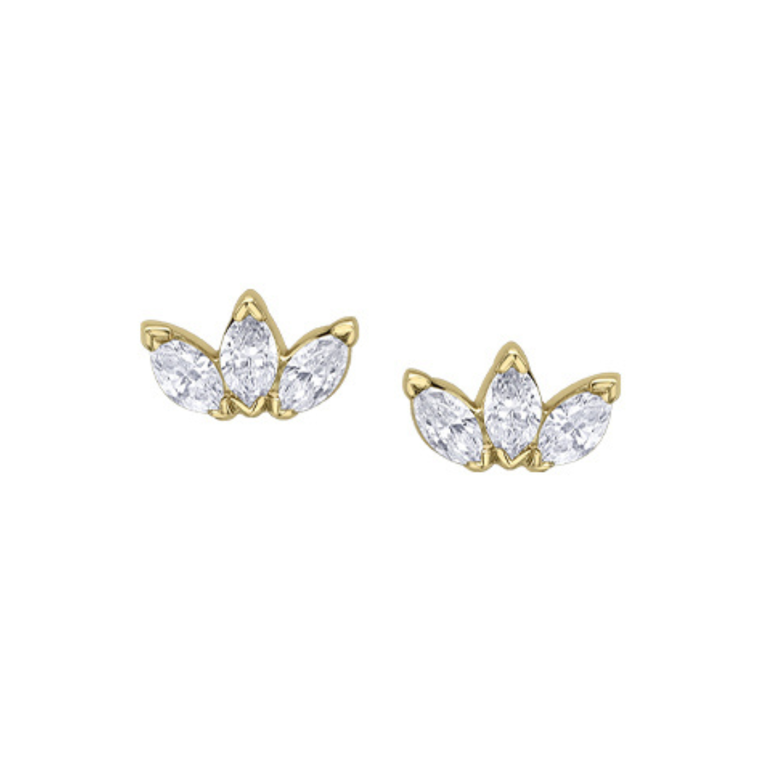 Yellow Gold Stud Earrings with 6 Marquise Diamonds (493284)