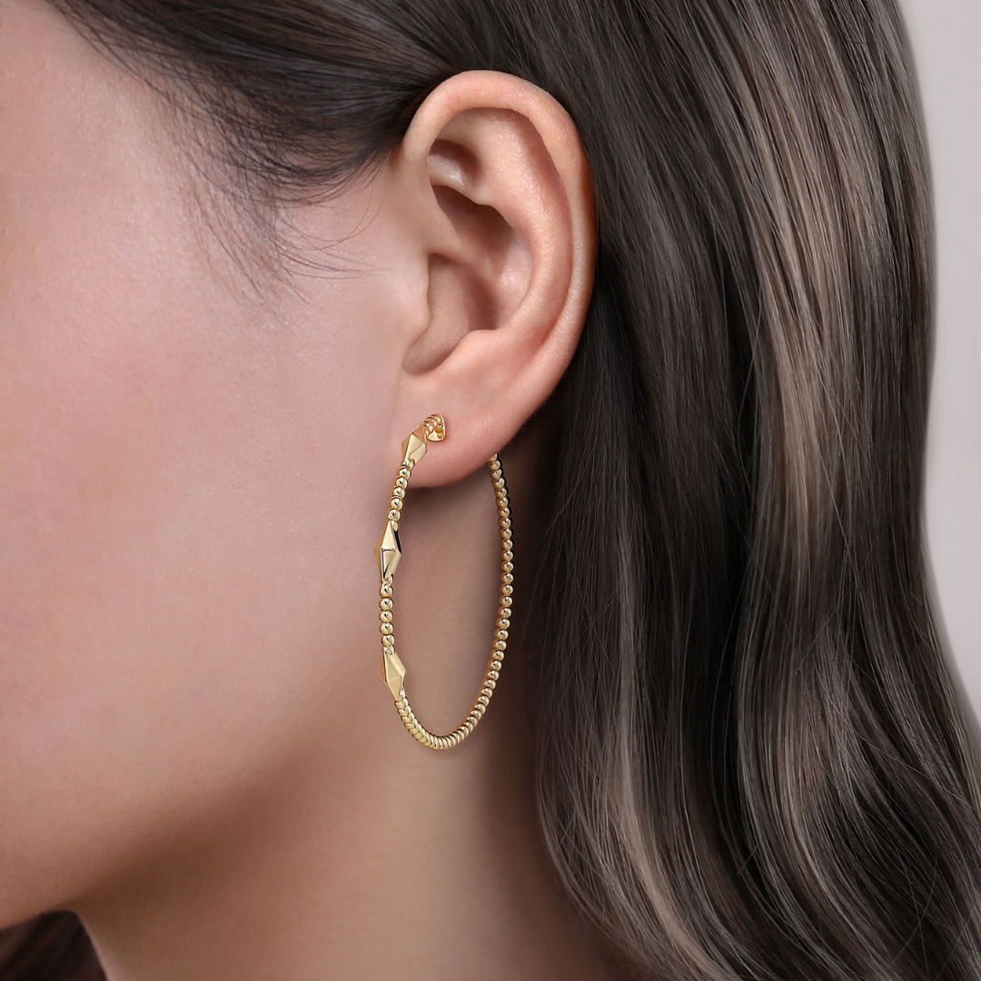 Yellow Gold Bujukan Hoop Pyramid Earrings (505829)