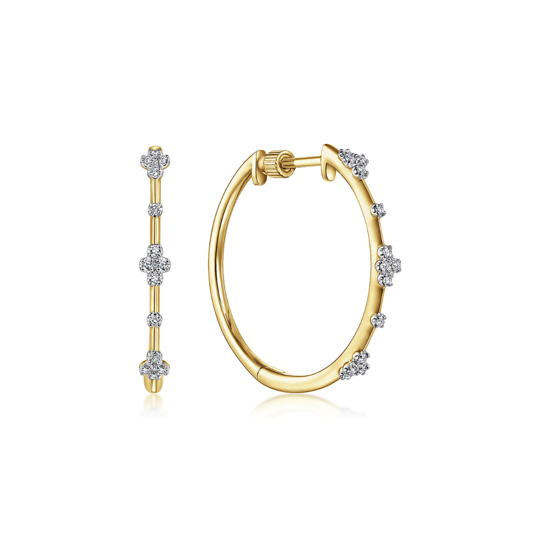 Yellow Gold 20mm Round Classic Diamond Hoop Earrings (916219)