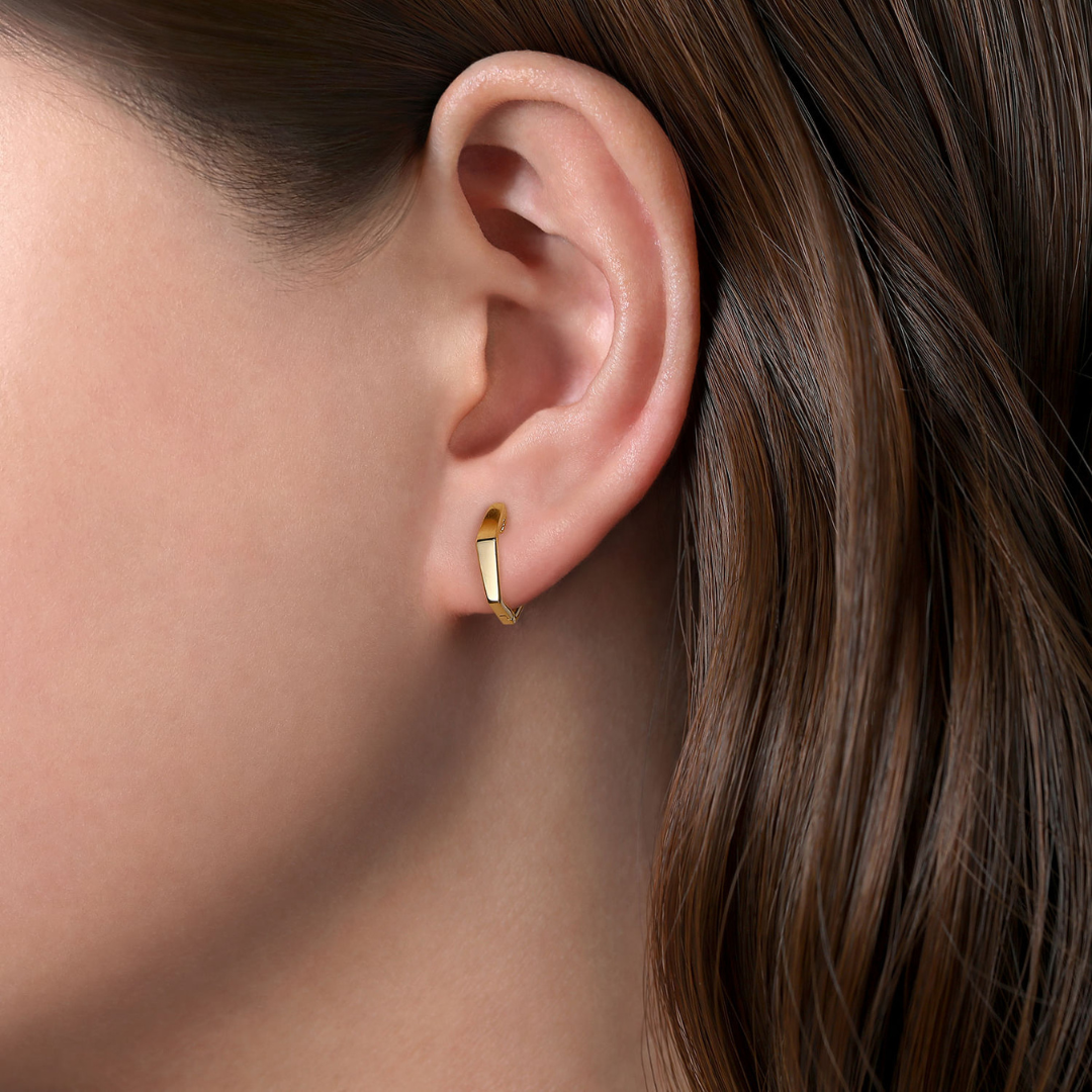 Yellow Gold Geometric Huggie Earrings (953543)