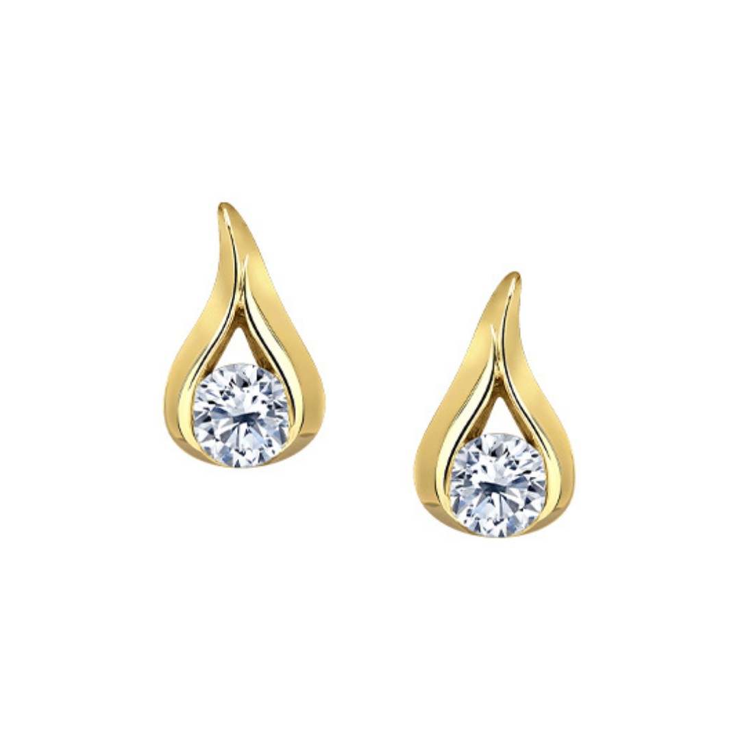 Yellow Gold Maple Leaf Diamonds Stud Earrings (997825)