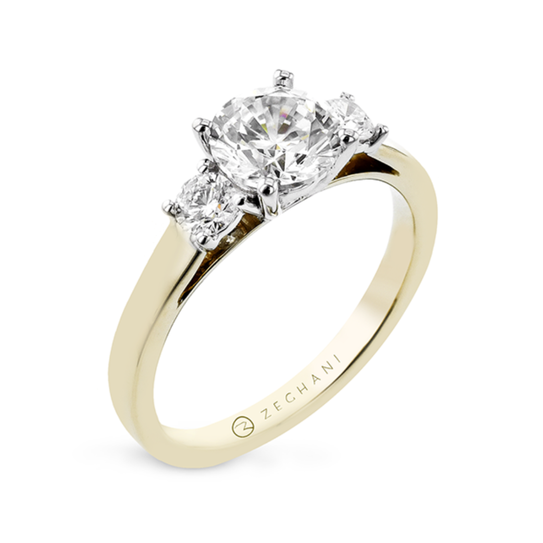 Zeghani Yellow Gold 3 Stone Engagement Ring (010422)