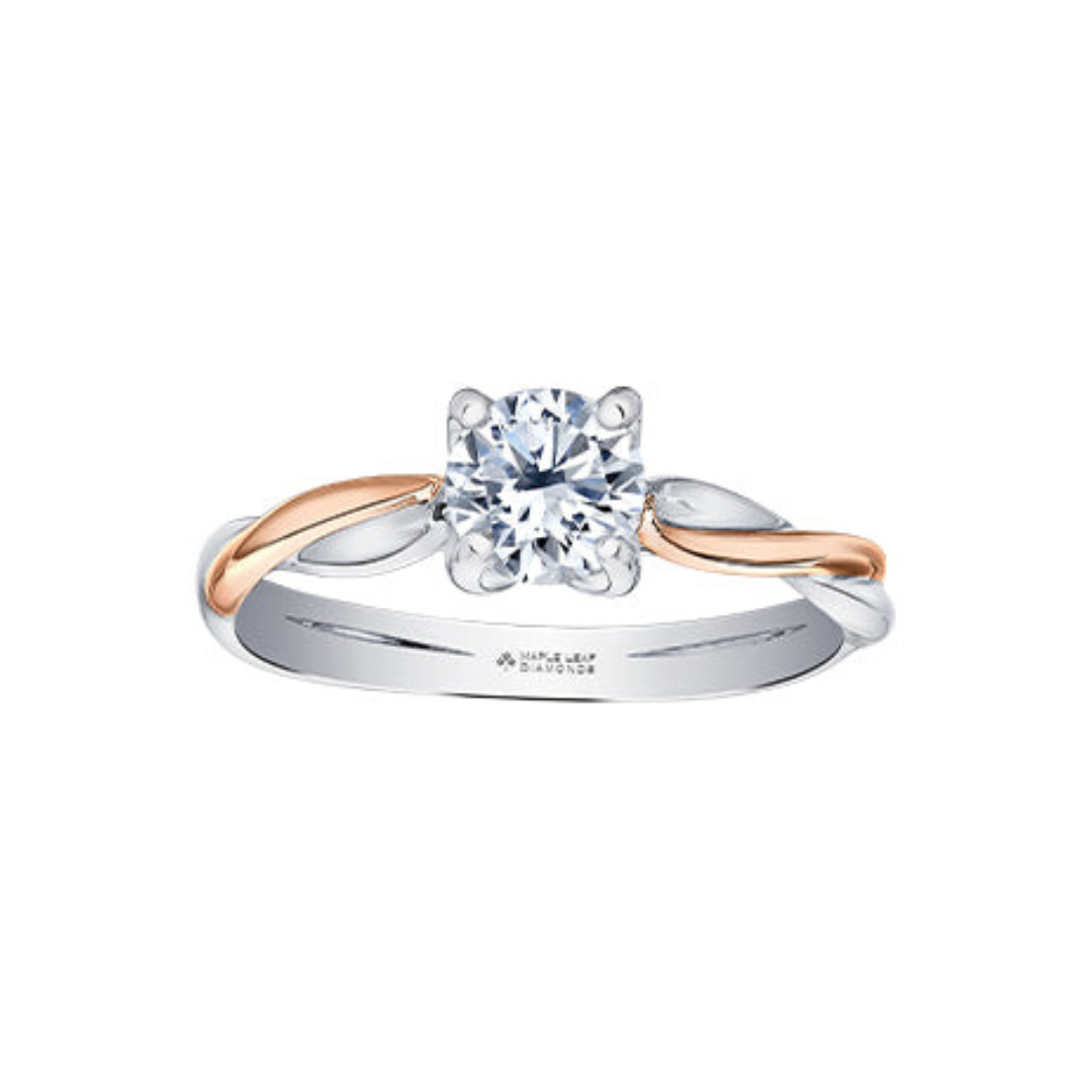 Maple Leaf White and Rose Gold Solitaire Engagement Ring (040409)