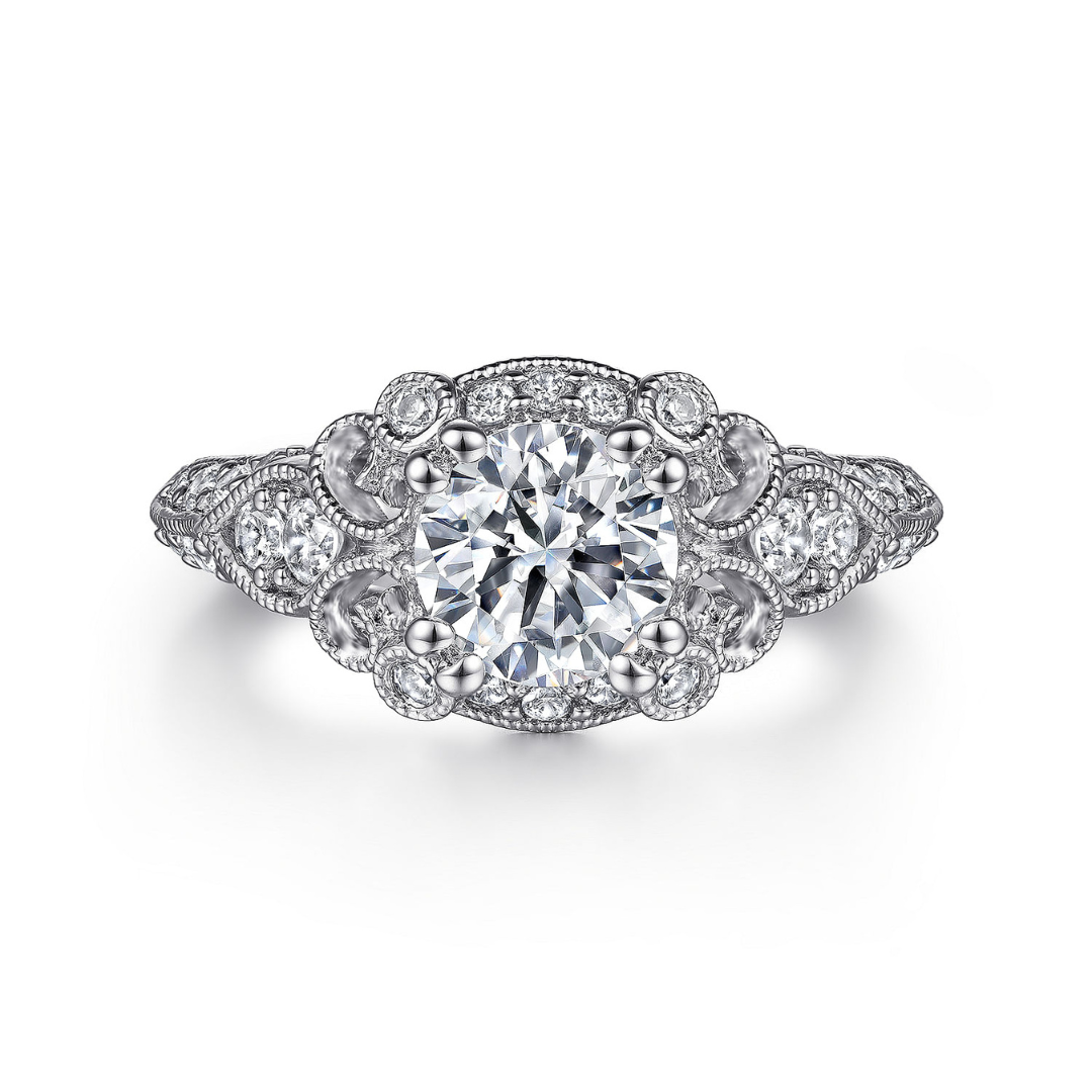 White Gold Vintage Halo Engagement Ring (204028)