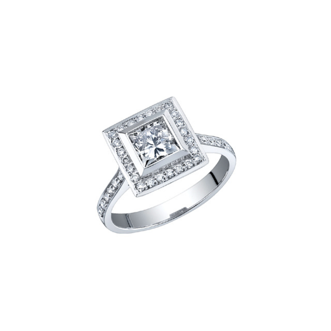 White Gold Halo Princess Cut Engagement Ring (210112)