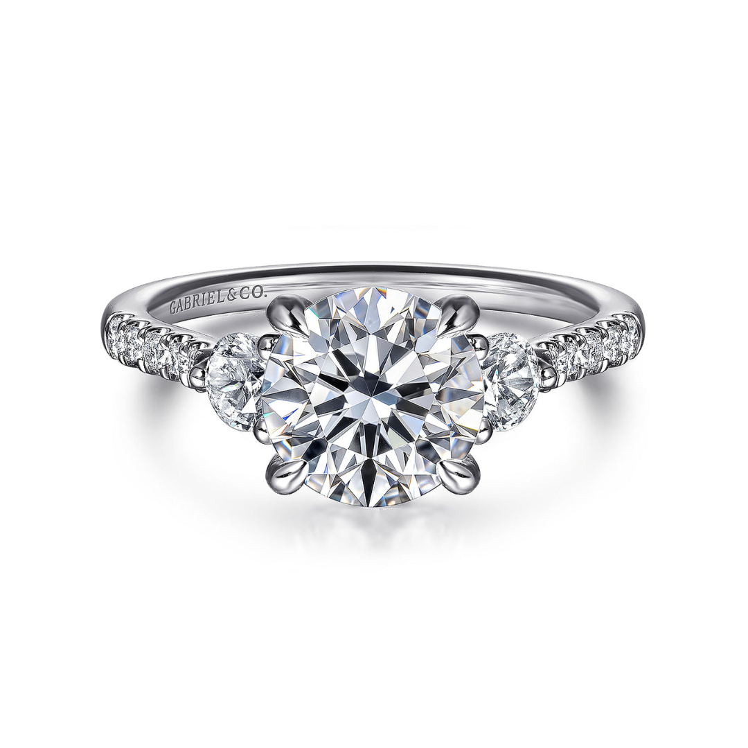 White Gold Round Three Stone Lotus Engagement Ring (324796)