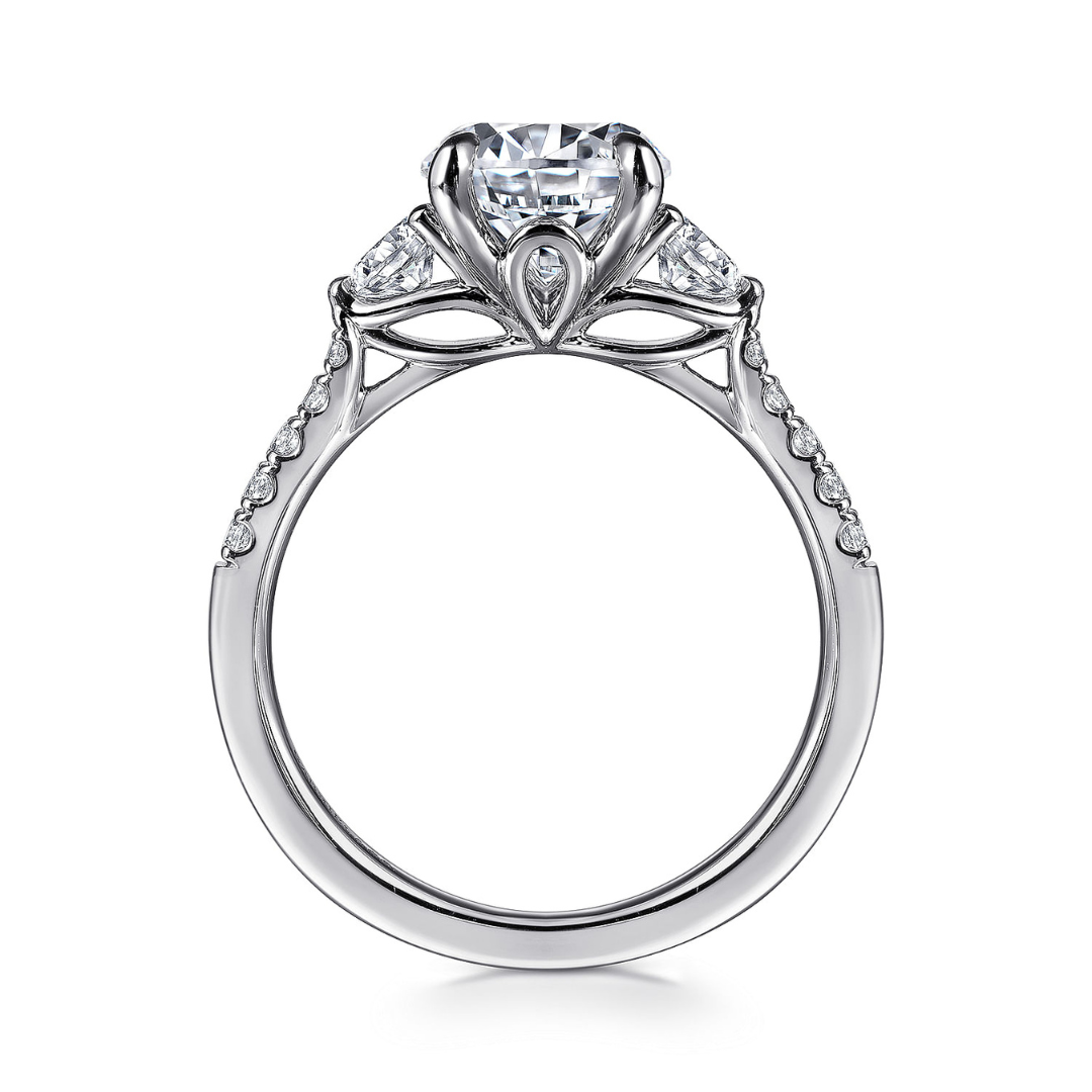 White Gold Round Three Stone Lotus Engagement Ring (324796)