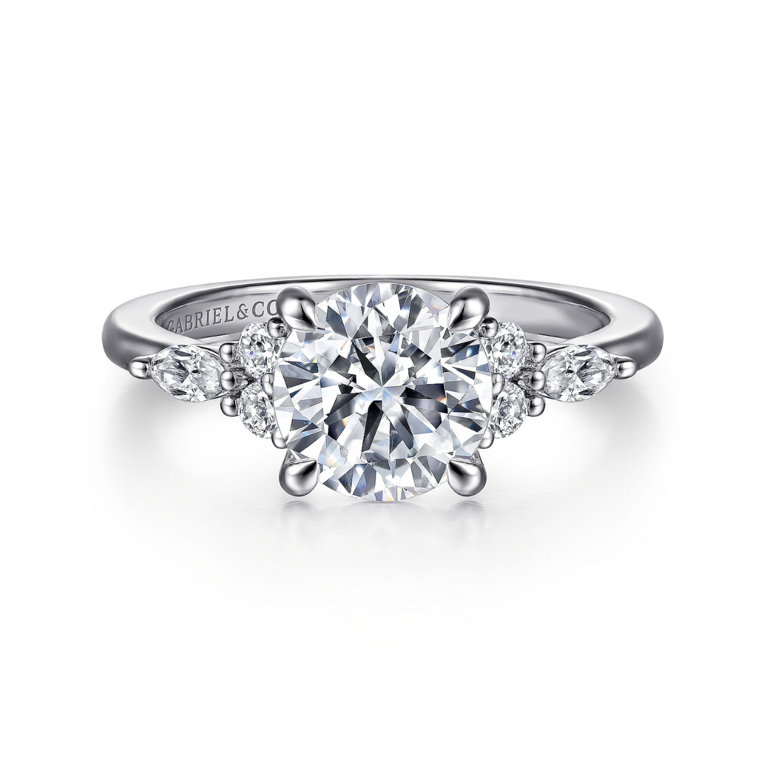 White Gold Round Cluster Accent Engagement Ring (861021)