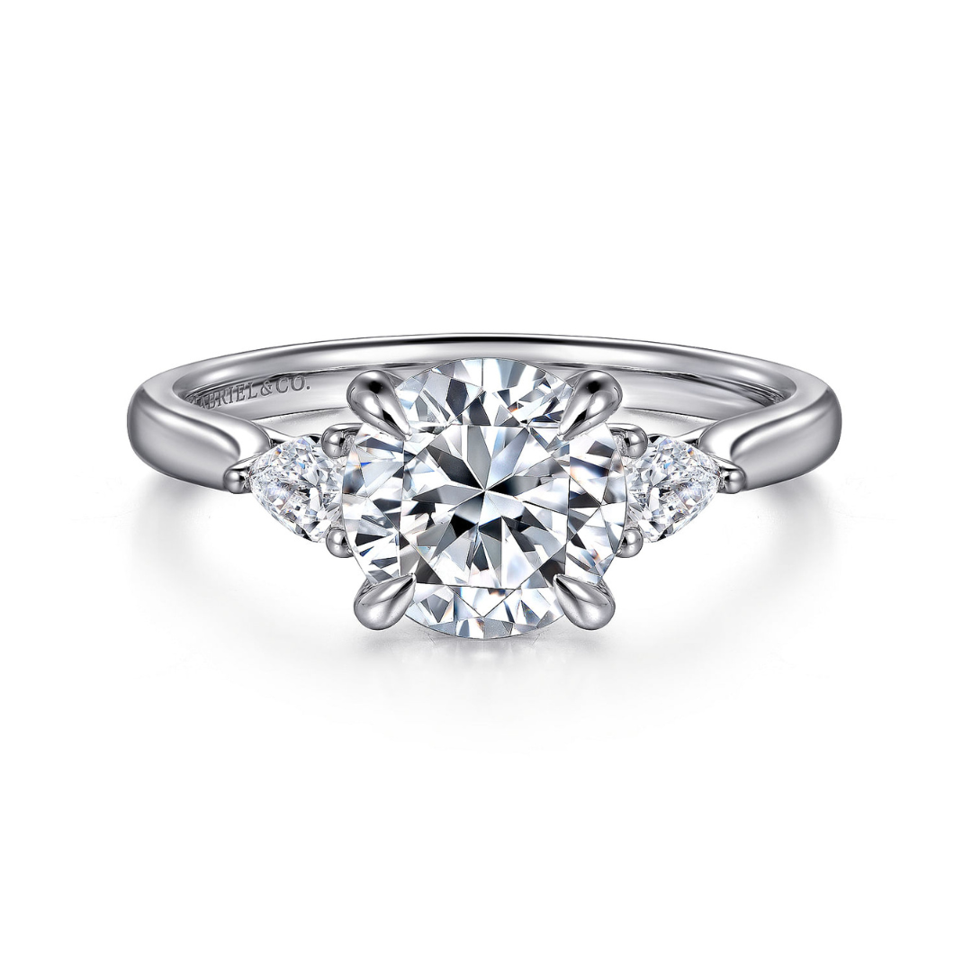 White Gold Three Stone Lotus Engagement Ring (991576)