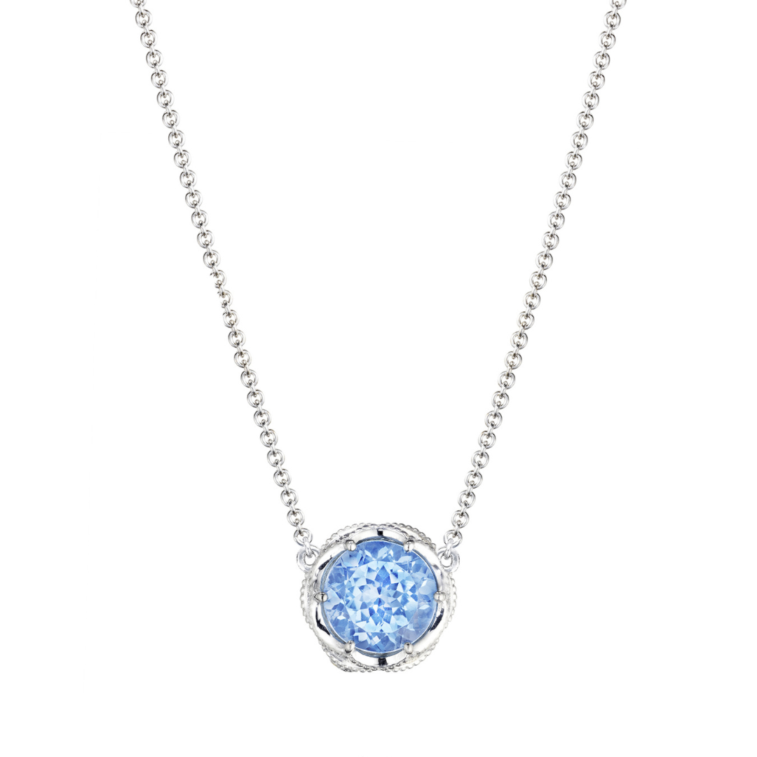 Bold Crescent Station Necklace featuring Swiss Blue Topaz (975658)