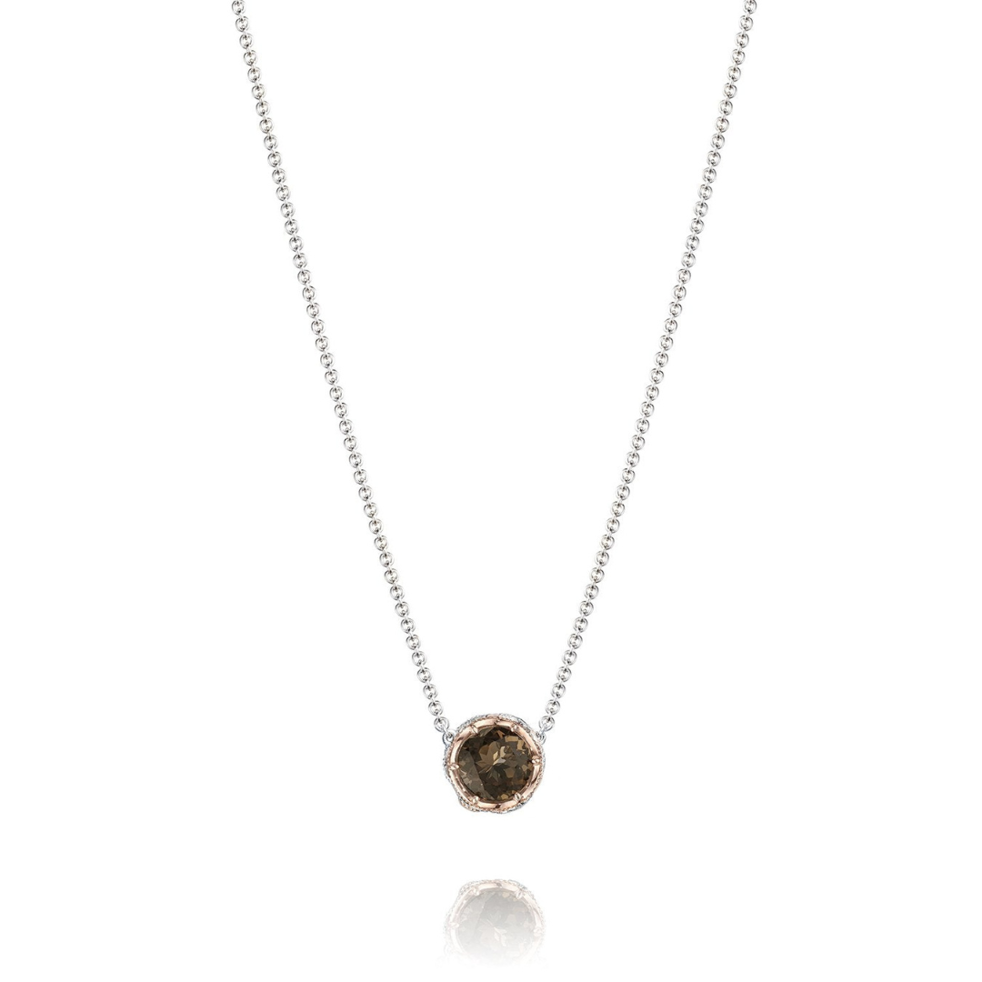 Crescent Station Necklace featuring Rose Gold & Smokey Quartz (115085)