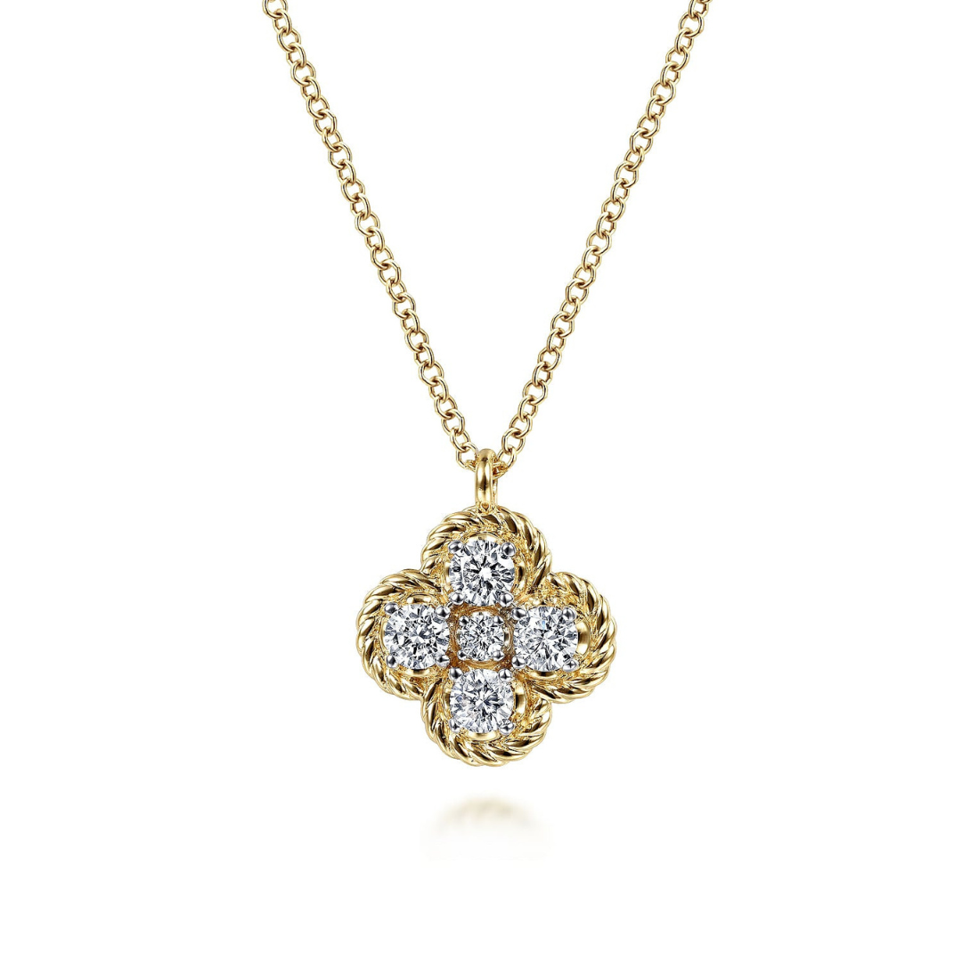 Yellow Gold Rope Diamond Pendant Necklace (241663)