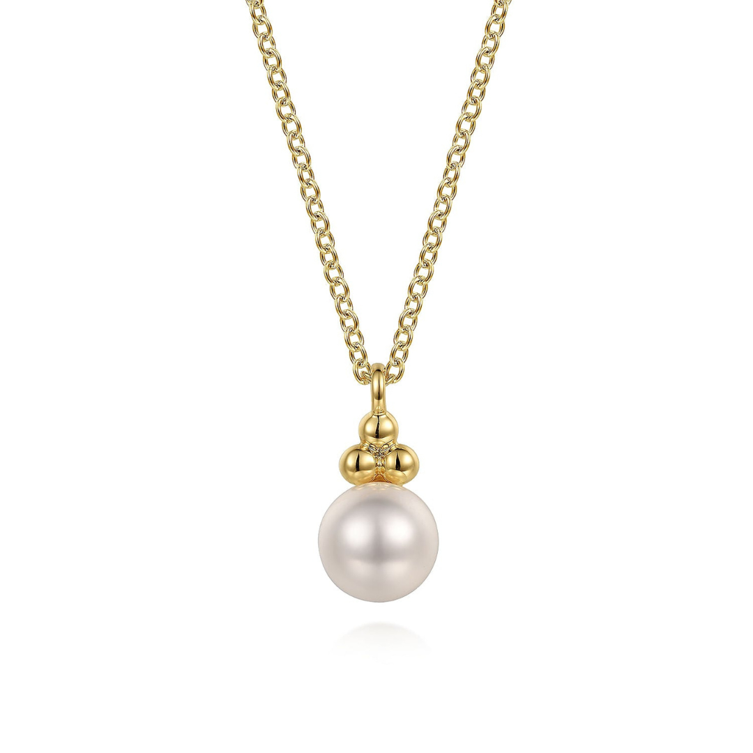 Yellow Gold Pearl Bujukan Drop Pendant Necklace (241665)