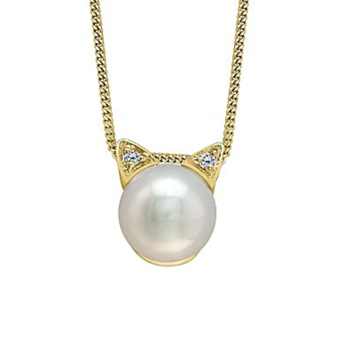 Yellow Gold Pearl Pendant with Diamonds (960403)