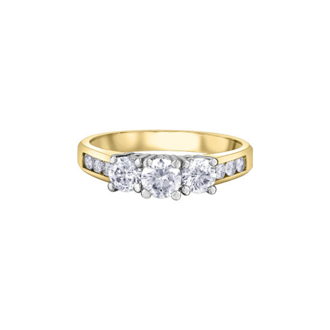 Yellow and White Gold Three-Stone Diamond Ring (040696)