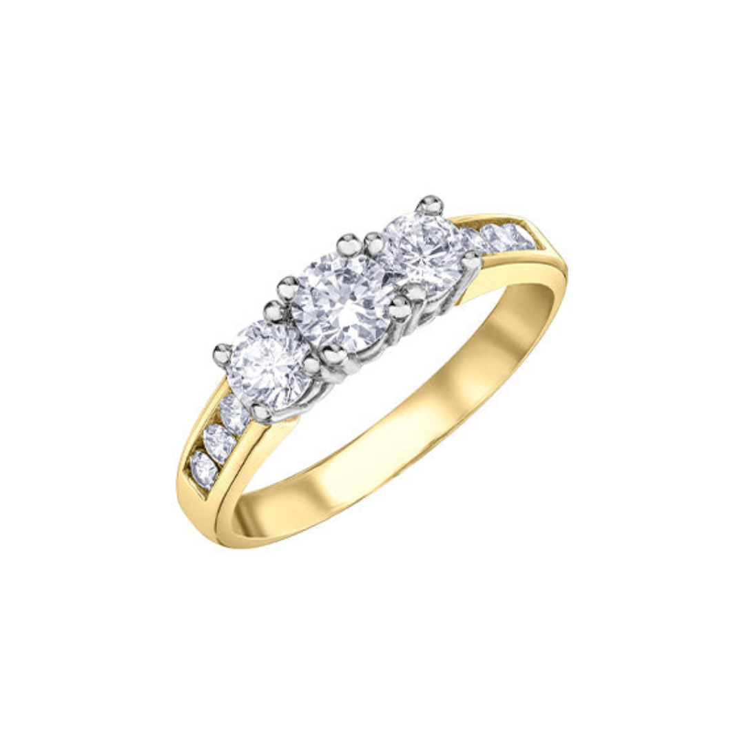 Yellow and White Gold Three-Stone Diamond Ring (040696)