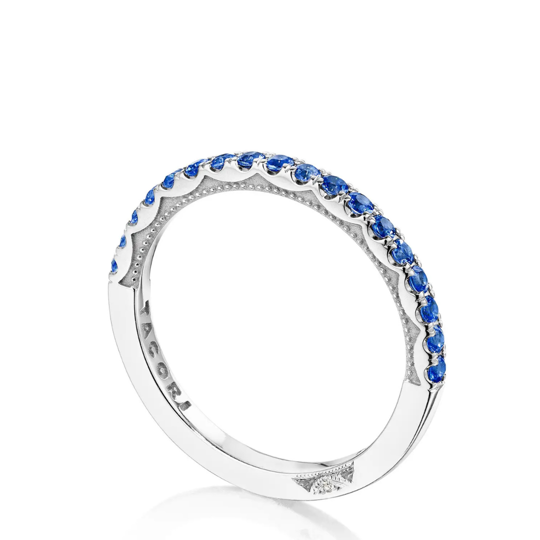 Sculpted Crescent String of Sapphires Wedding Band (051423)