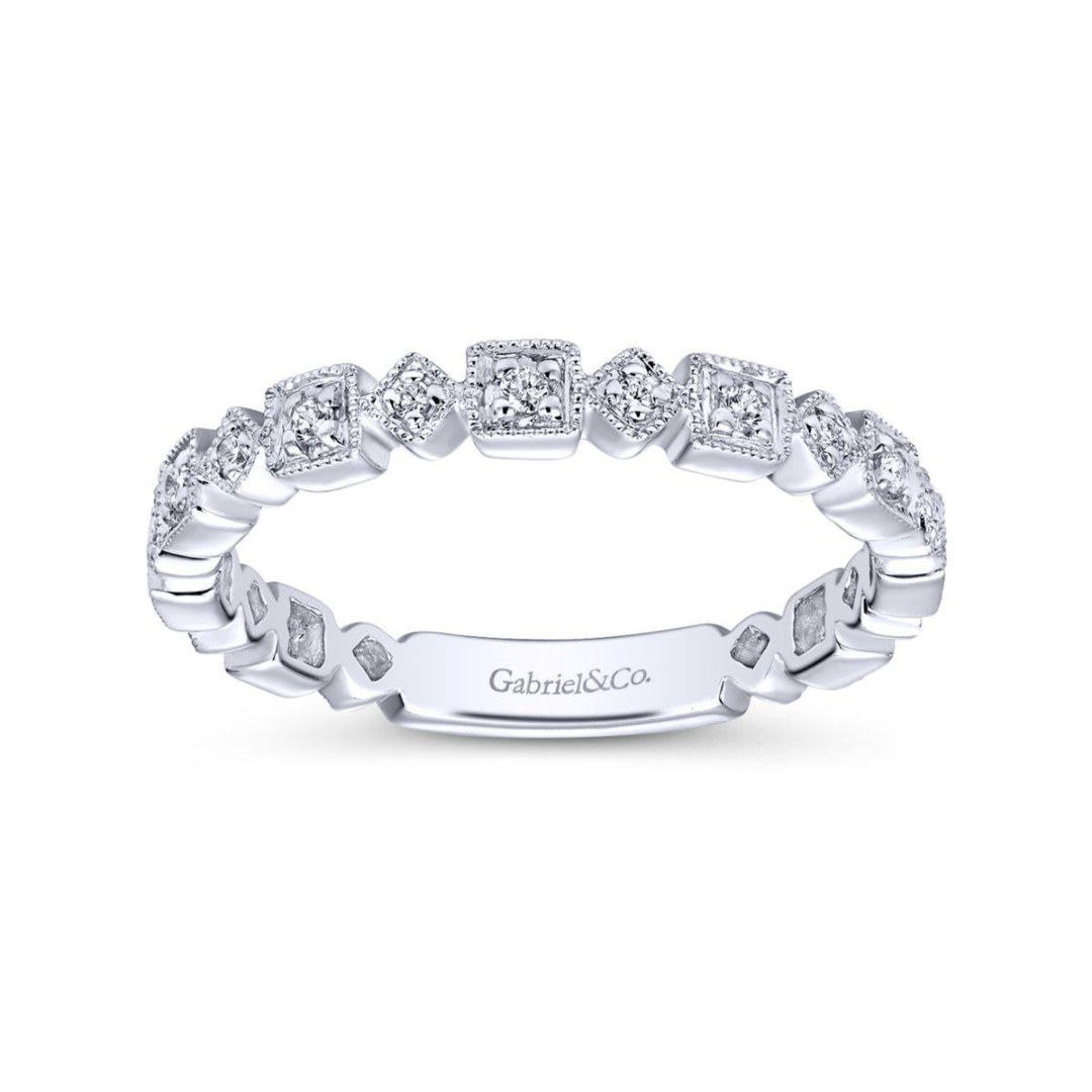 White Gold Geometric Diamond Stackable Ring (100870)