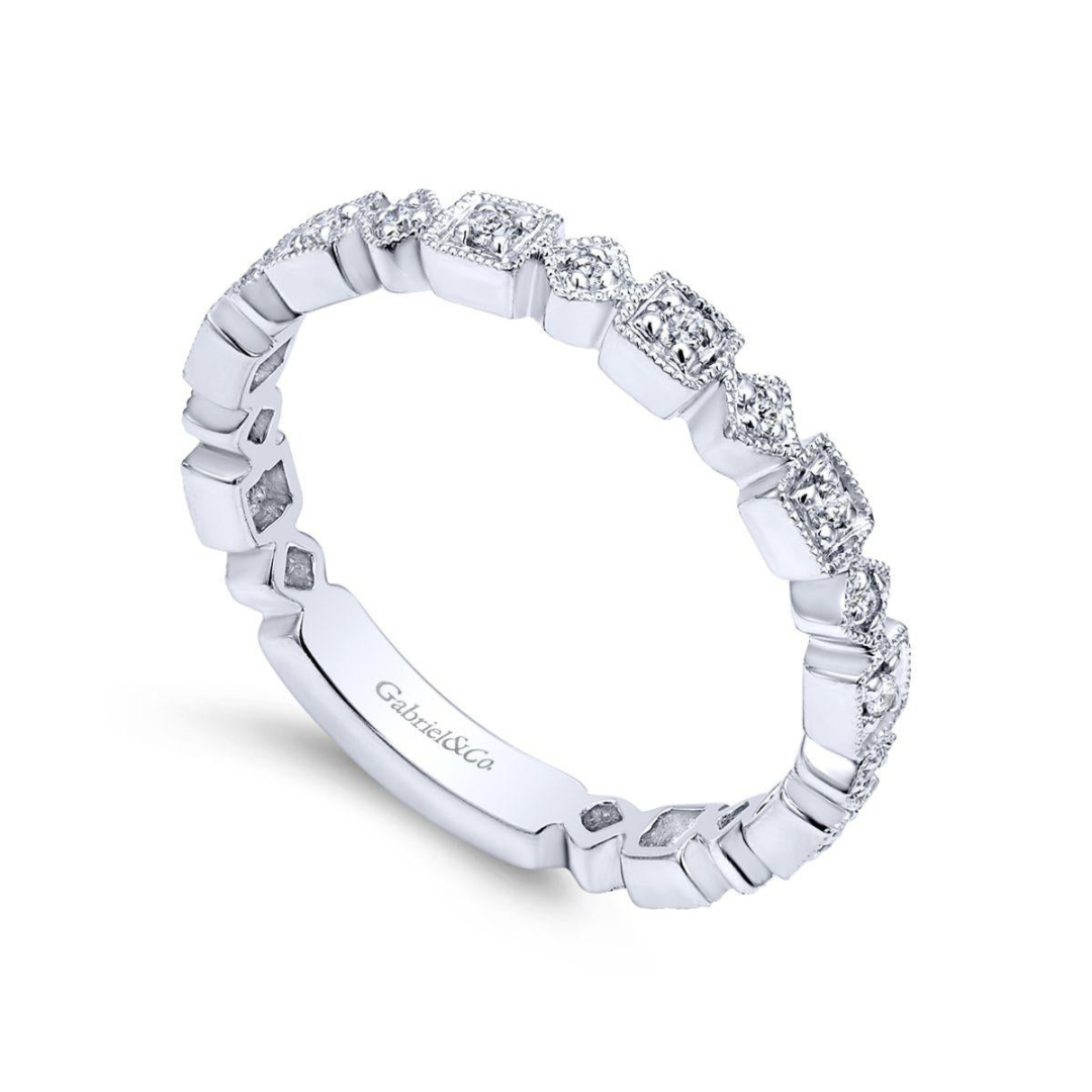 White Gold Geometric Diamond Stackable Ring (100870)