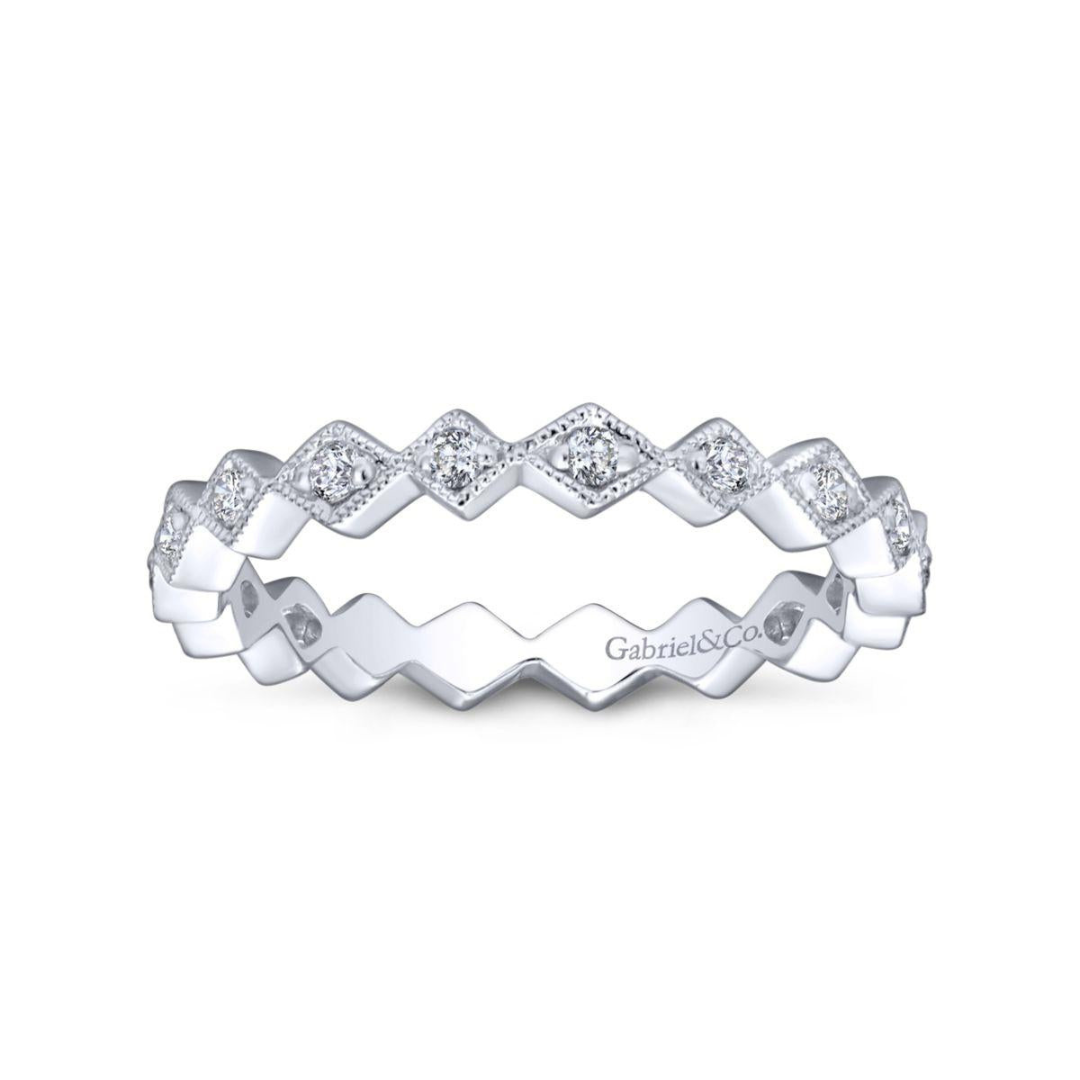 White Gold Geometric Diamond Stackable Ring (101316)