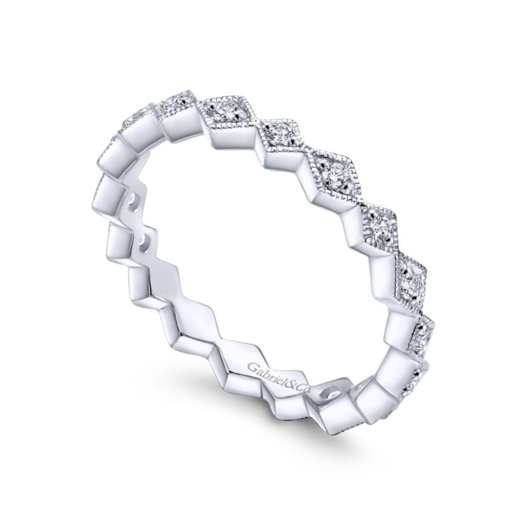 White Gold Geometric Diamond Stackable Ring (101316)